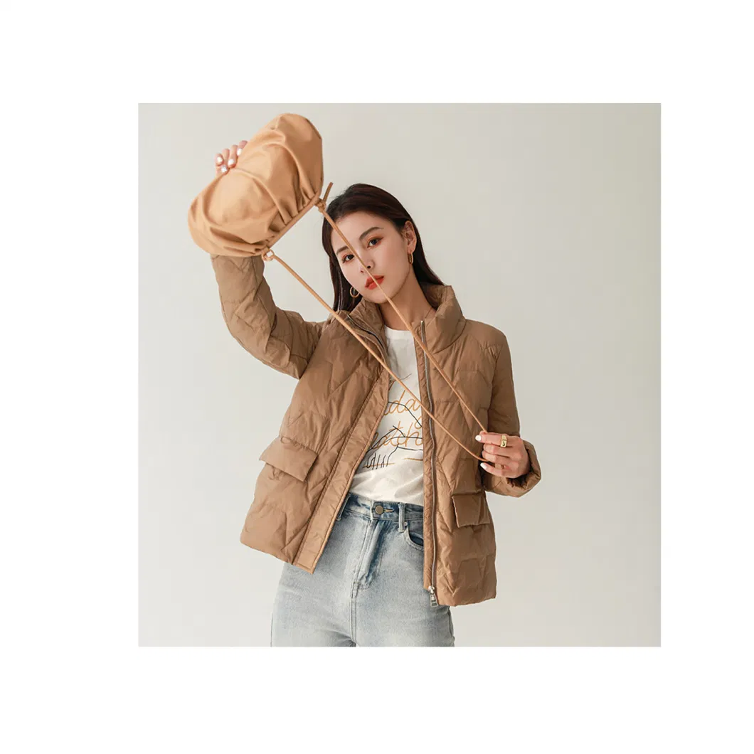 Literary Style Simple Style Women&prime; S Down Jacket Women&prime; S New Stand-up Collar Fashion Pure Color White Duck Down Warm Bread Wear Tide