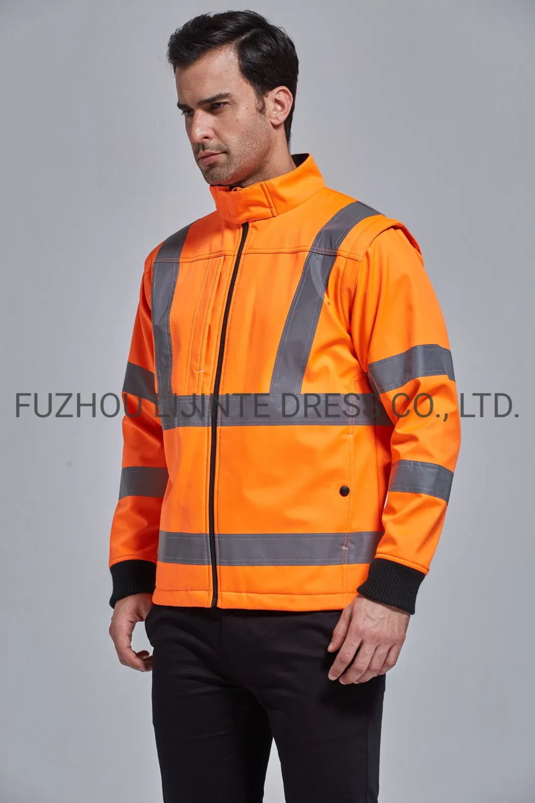 Reflective Safety Clothing High Visibility Detachable Sleeve Softshell Workwear