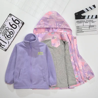 Girls′ Coat Spring and Autumn Style 2023 New Children′s Windbreaker Three